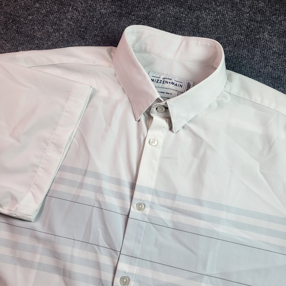 Mizzen+Main Leeward Short Sleeve Shirt XXL Trim Fit White Blue Stripe Performanc